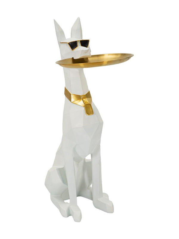 Scultura decorativa in resina bianca, 27x51x74 cm – Cane Ory Svuotatasche