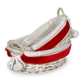 Set di 2 cesti ovali in vimini con fodera rossa e bianca (kit da 3)