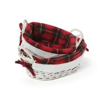 Cesto ovale in vimini con fodera scozzese rossa, set da 2 (kit da 3)