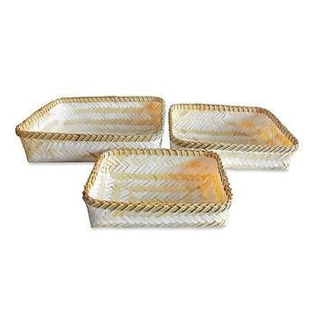 Cesti in bambù sbiancato, set da 3, 40x31x10, 35x27x8 e 30x21x8 cm