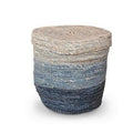 Contenitore tondo con coperchio in erba intrecciata blu