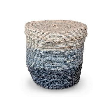 Contenitore tondo con coperchio in erba intrecciata blu