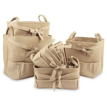 Contenitore rettangolare in tessuto beige a righe