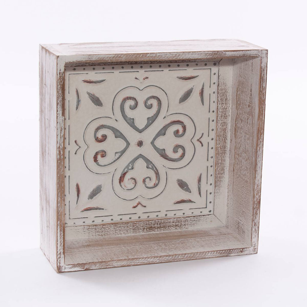 Mensola decorativa in abete e metallo, 32x12x32 cm