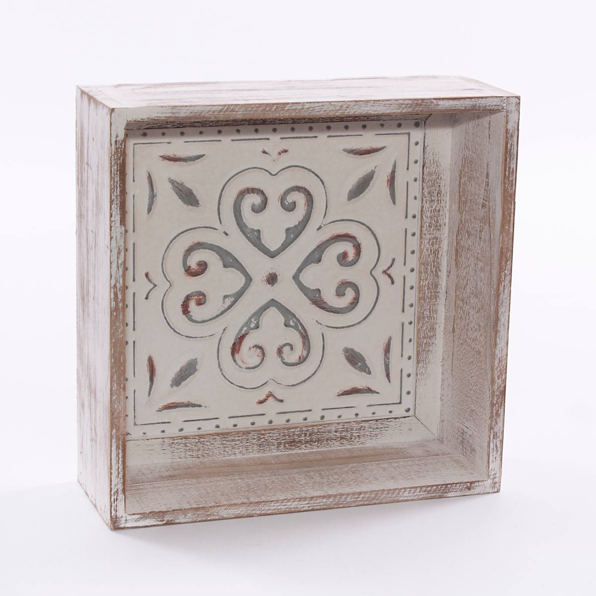 Mensola decorativa in abete e metallo, 32x12x32 cm