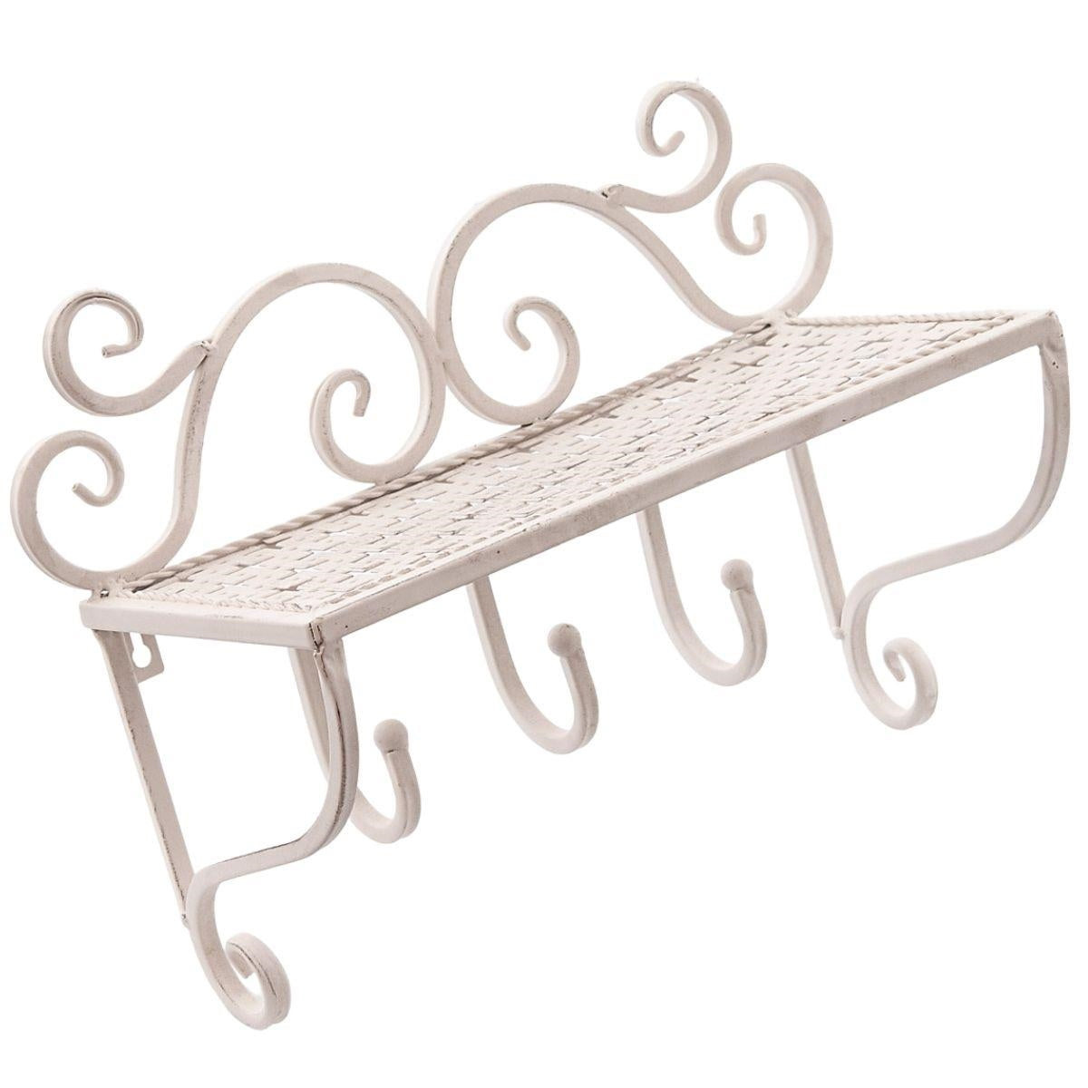 Mensola in metallo bianco con 3 ganci, 37x18x27 cm
