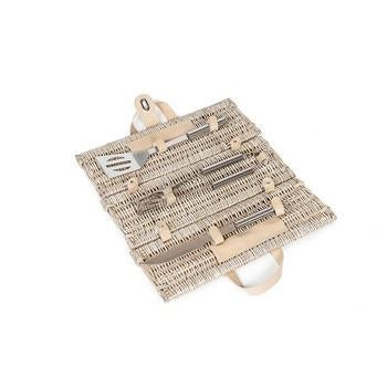Contenitore vimini pieghevole con 3 attrezzi per barbecue