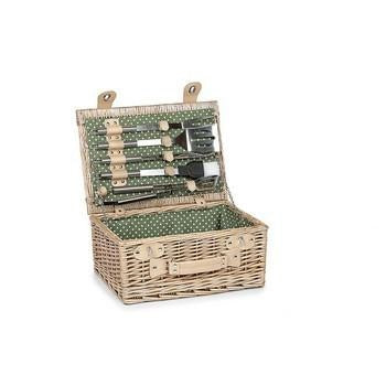 Cesto pic-nic in vimini con 5 attrezzi per barbecue