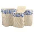 Portabiancheria in rattan bianco con fodera blu smerlata