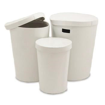 Portabiancheria tondo in cuoio e pvc bianco