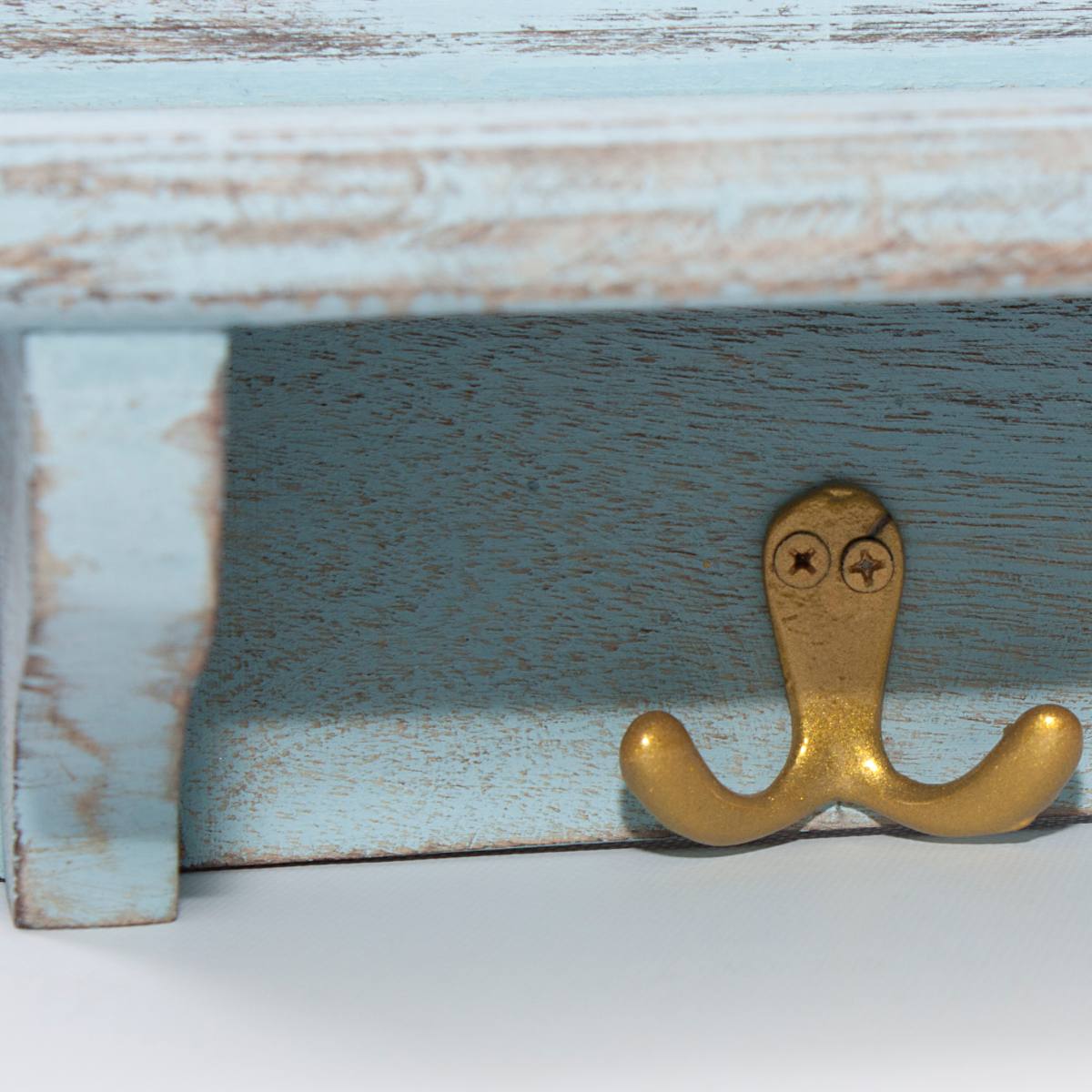 Appendiabiti da parete in legno di mango azzurro, 62x15x30 cm