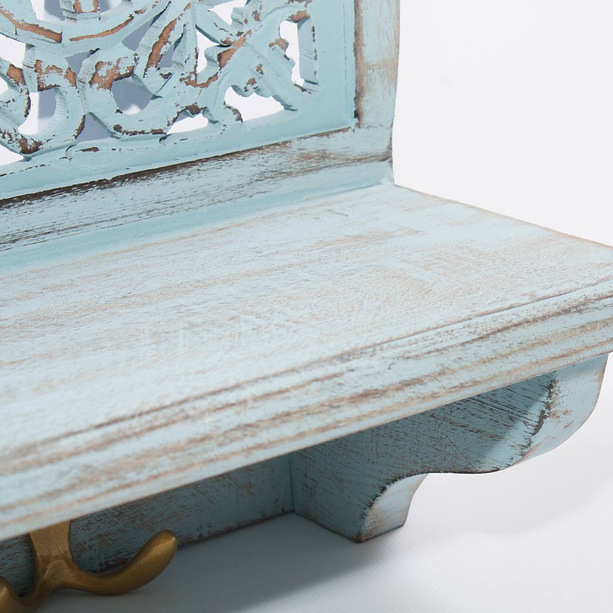 Appendiabiti da parete in legno di mango azzurro, 62x15x30 cm