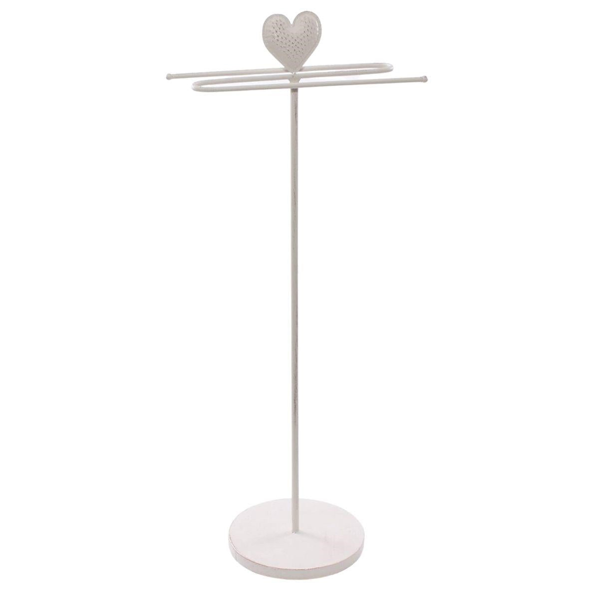Portasciugamani a servomuto in metallo bianco con decoro a cuore, 33x22x91 cm