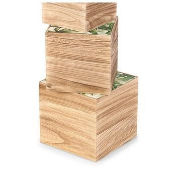 Bauletto in legno con decoro a foglie greenery