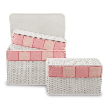 Baule in bambù bianco con fodera rosa