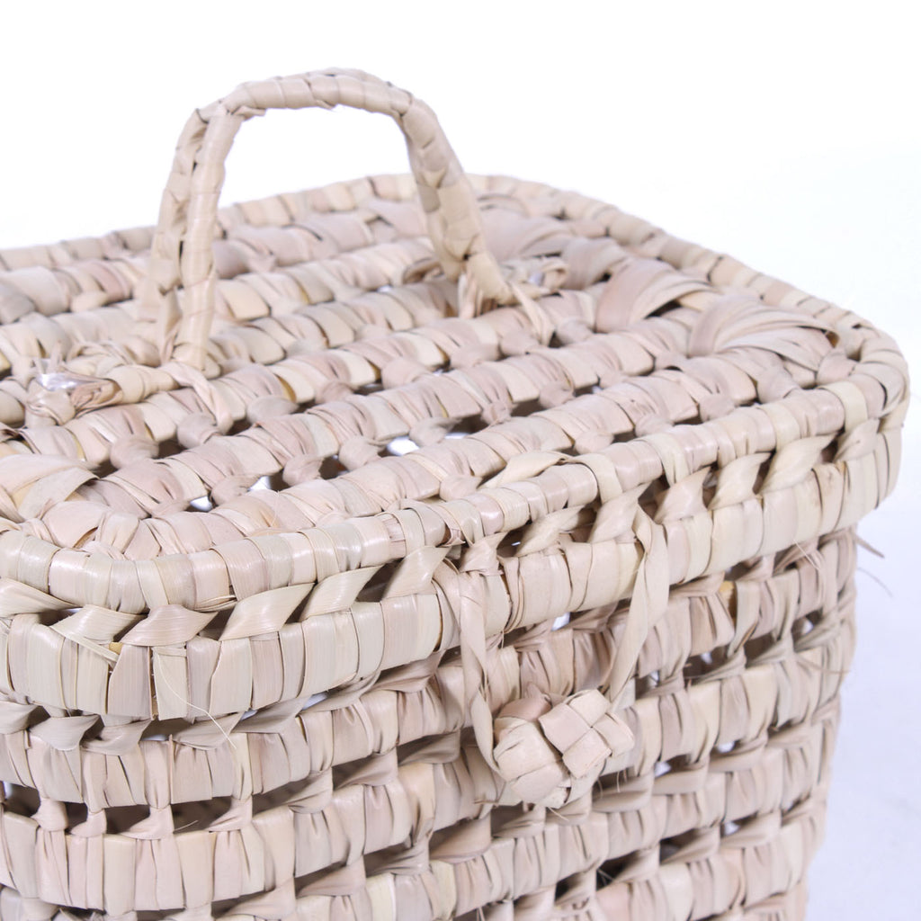 Baule in palma traforata, set di 3, 45x30, 35x25 e 28x18 cm