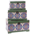 Baule in mdf fantasia verde, set di 3, 65x38H35 cm