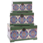 Baule in mdf fantasia verde, set di 3, 65x38H35 cm