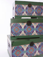 Baule in mdf fantasia verde, set di 3, 65x38H35 cm