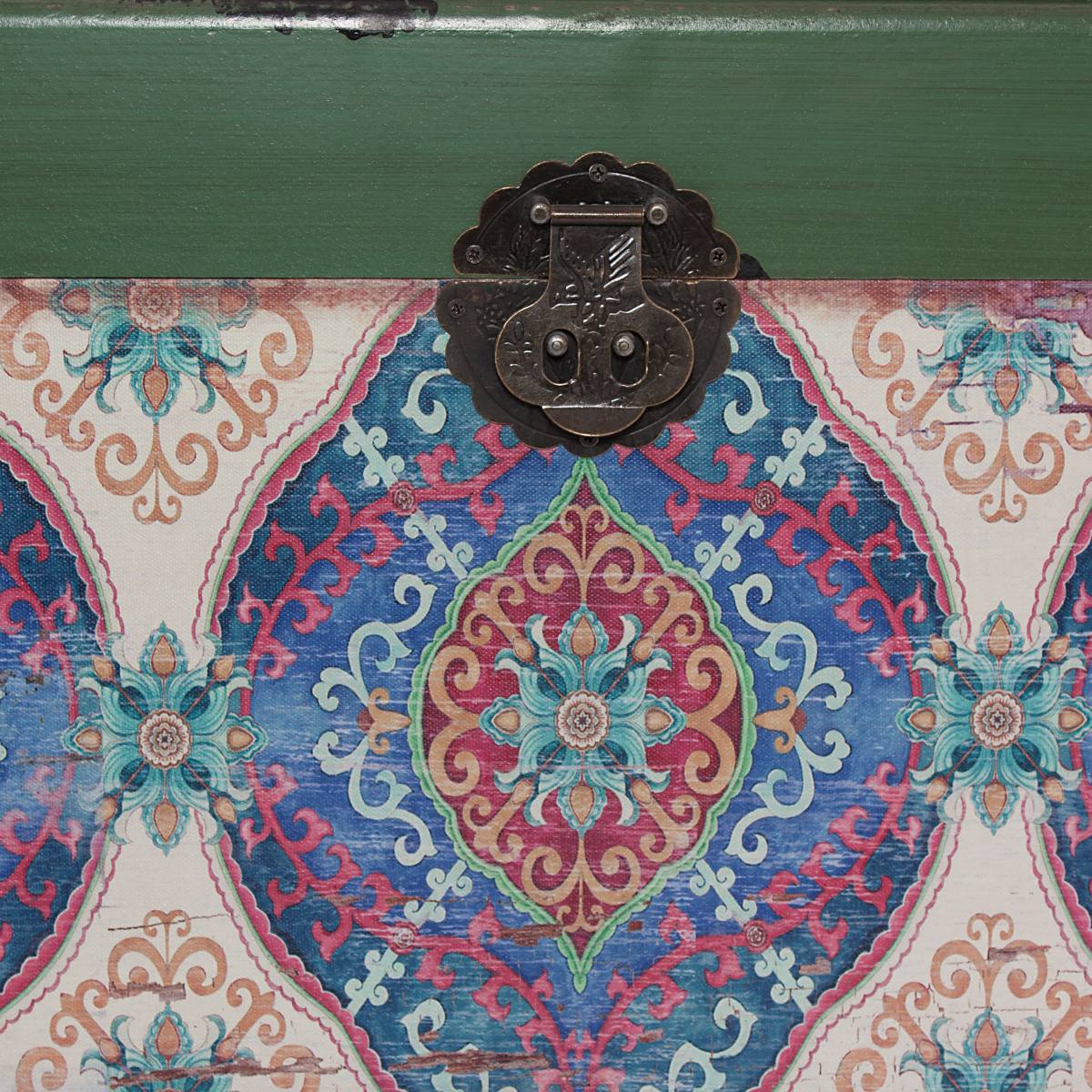 Baule in mdf fantasia verde, set di 3, 65x38H35 cm