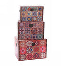 Baule in MDF con stampa piastrelle, 60x40H42 cm, set di 3