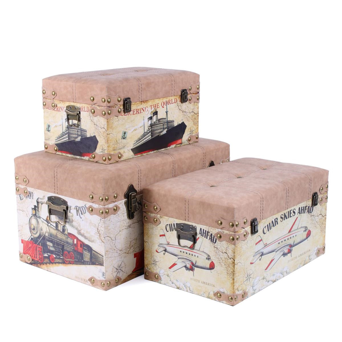 Baule in mdf ed ecopelle "Treno", 56x34x32 cm