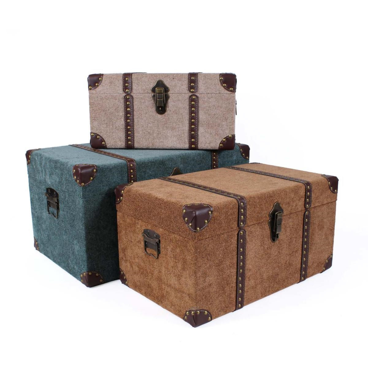 Baule in mdf e velluto in tre colori 56X34H30 Set tre pezzi