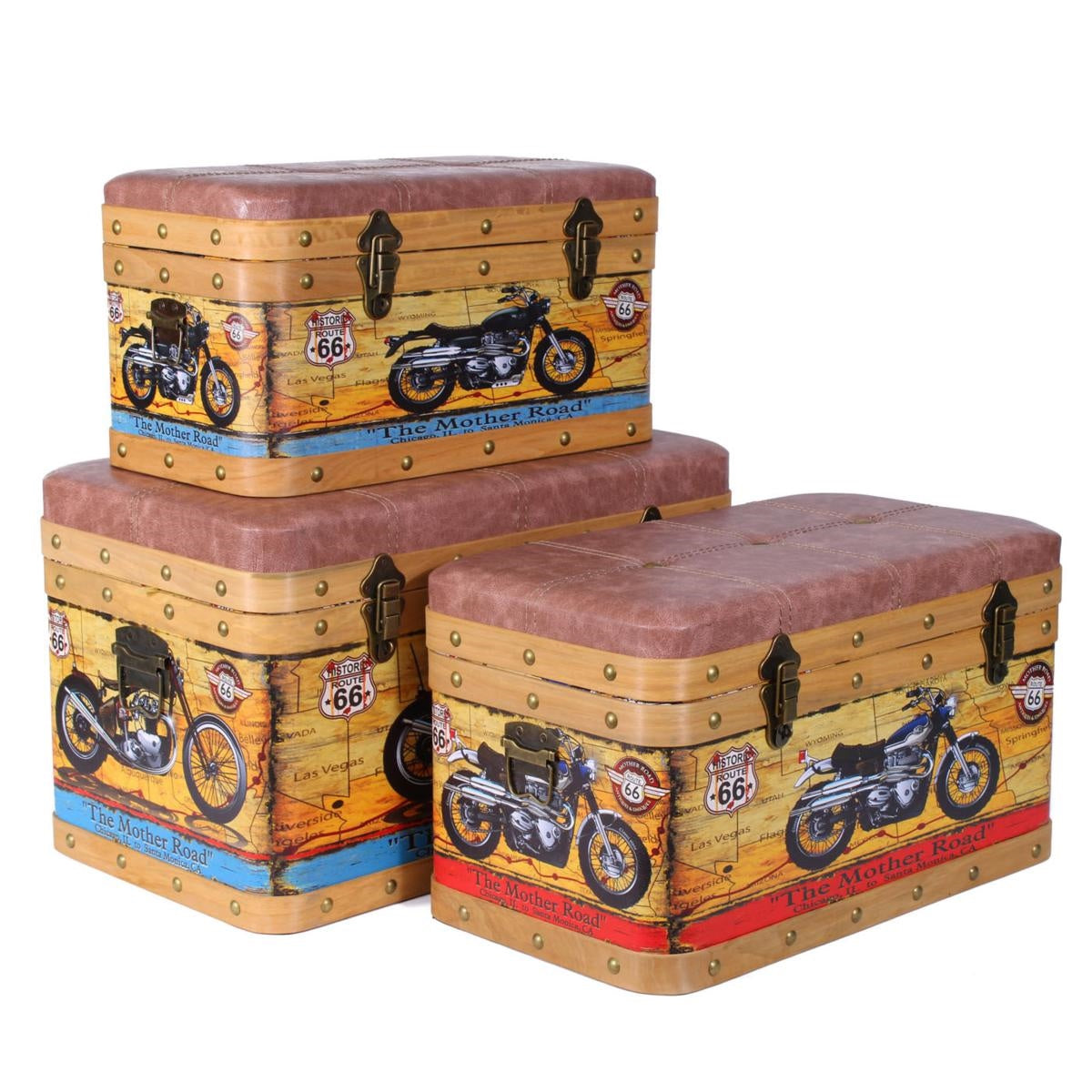 Baule in mdf ed ecopelle "Motocicletta", 59x35x36 cm