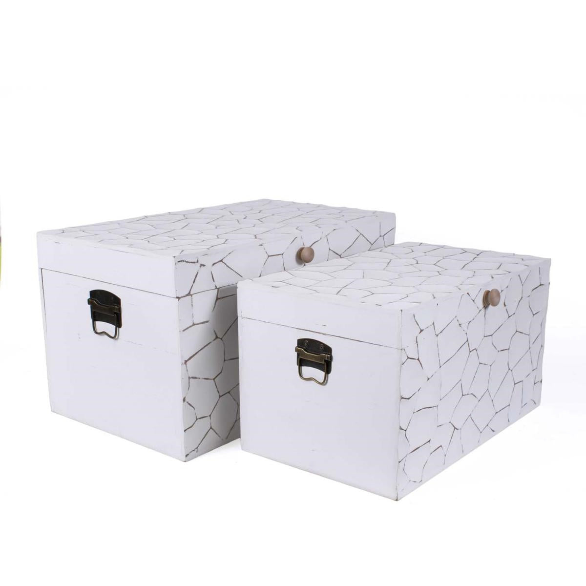 Baule in legno bianco effetto mosaico, 60x35x33 cm