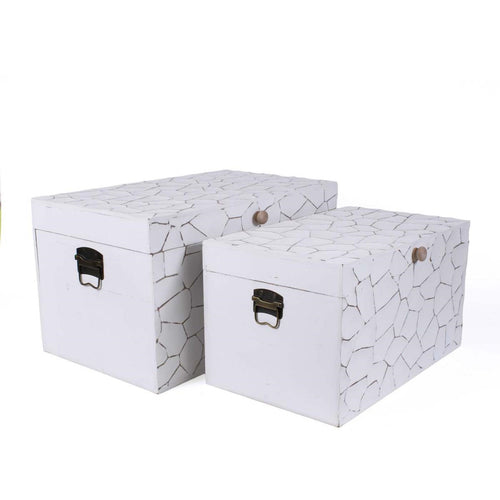 Baule in legno bianco effetto mosaico, 60x35x33 cm