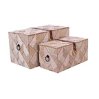 Baule in legno naturale ed ecopelle, 49x28H28 cm, set di 2