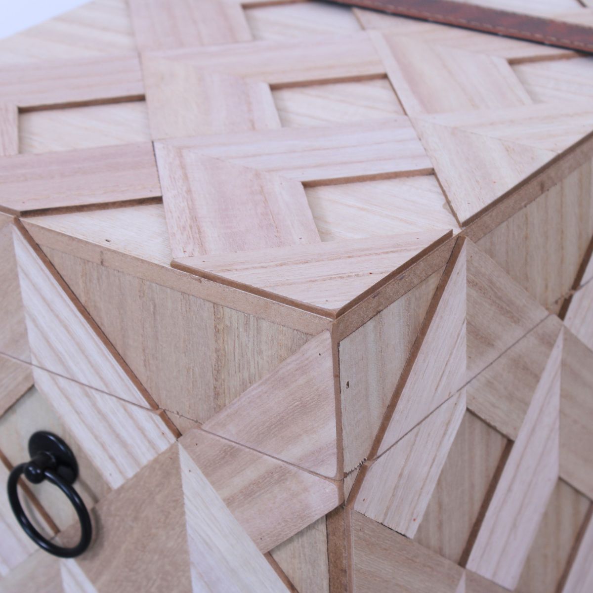 Baule in legno naturale ed ecopelle, 49x28H28 cm, set di 2