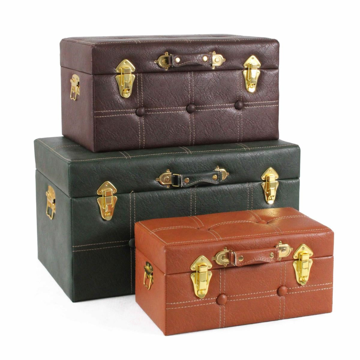 Set di 3 bauli in mdf e PU in colori assortiti, 60x37H33 cm