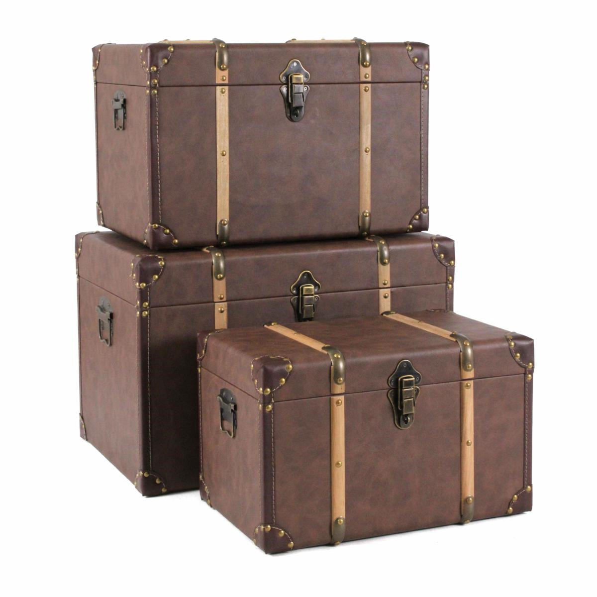 Baule in MDF e PU marrone, set di 3, 52x35x35 cm