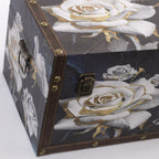 Bauli in MDF neri con stampa a rose, set di 2, 47x28x26 cm