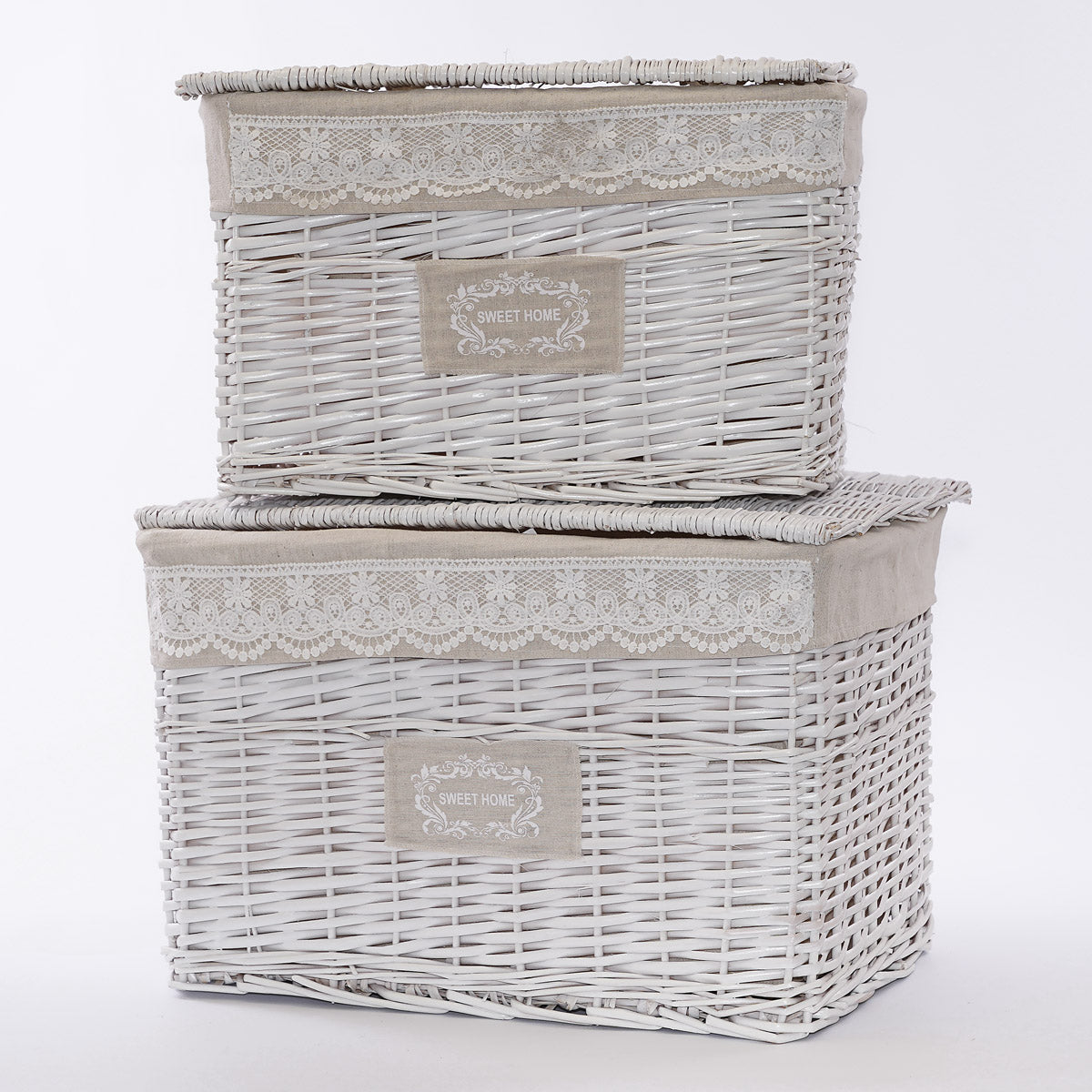 Bauli in vimini Sweet home, set da 2, 60x40x40 cm
