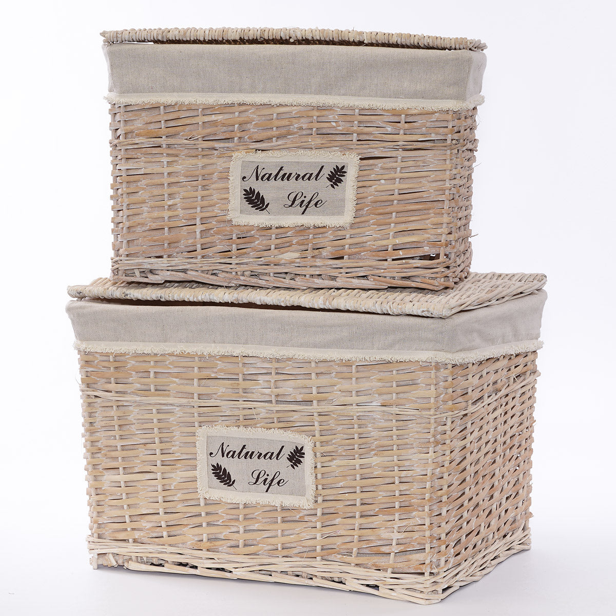 Bauli in vimini sbiancato, set di 2, 60x40x40 cm