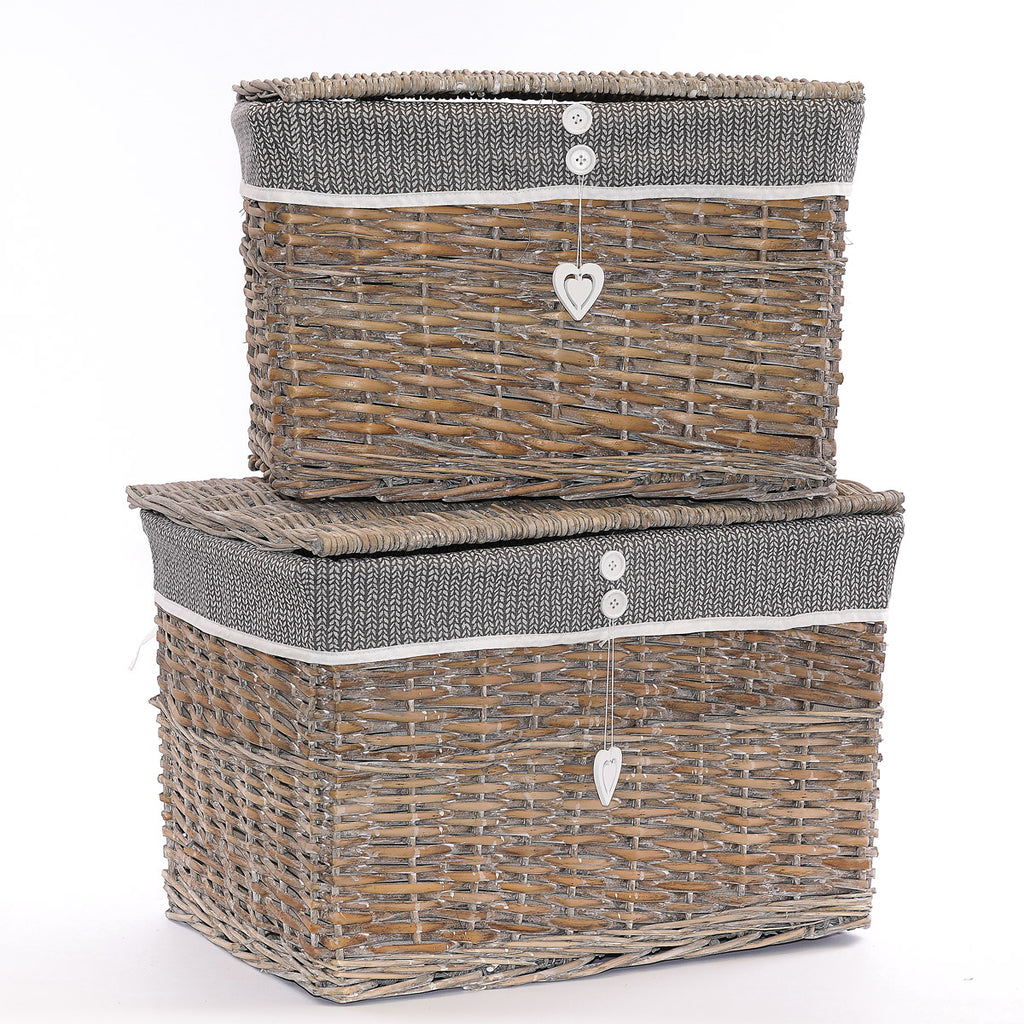 Baule in vimini con fodera, 60x40H40 cm, set di 2