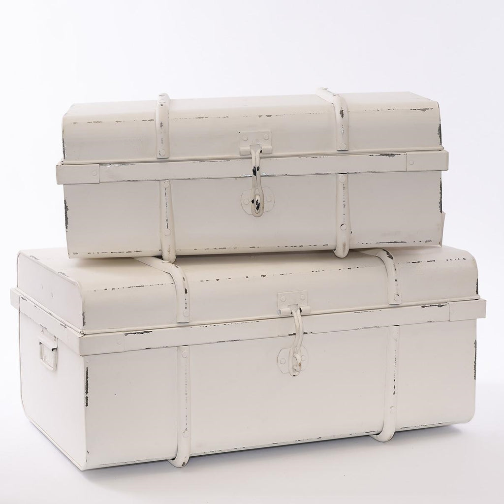 Baule in metallo bianco, 70x40H30 cm