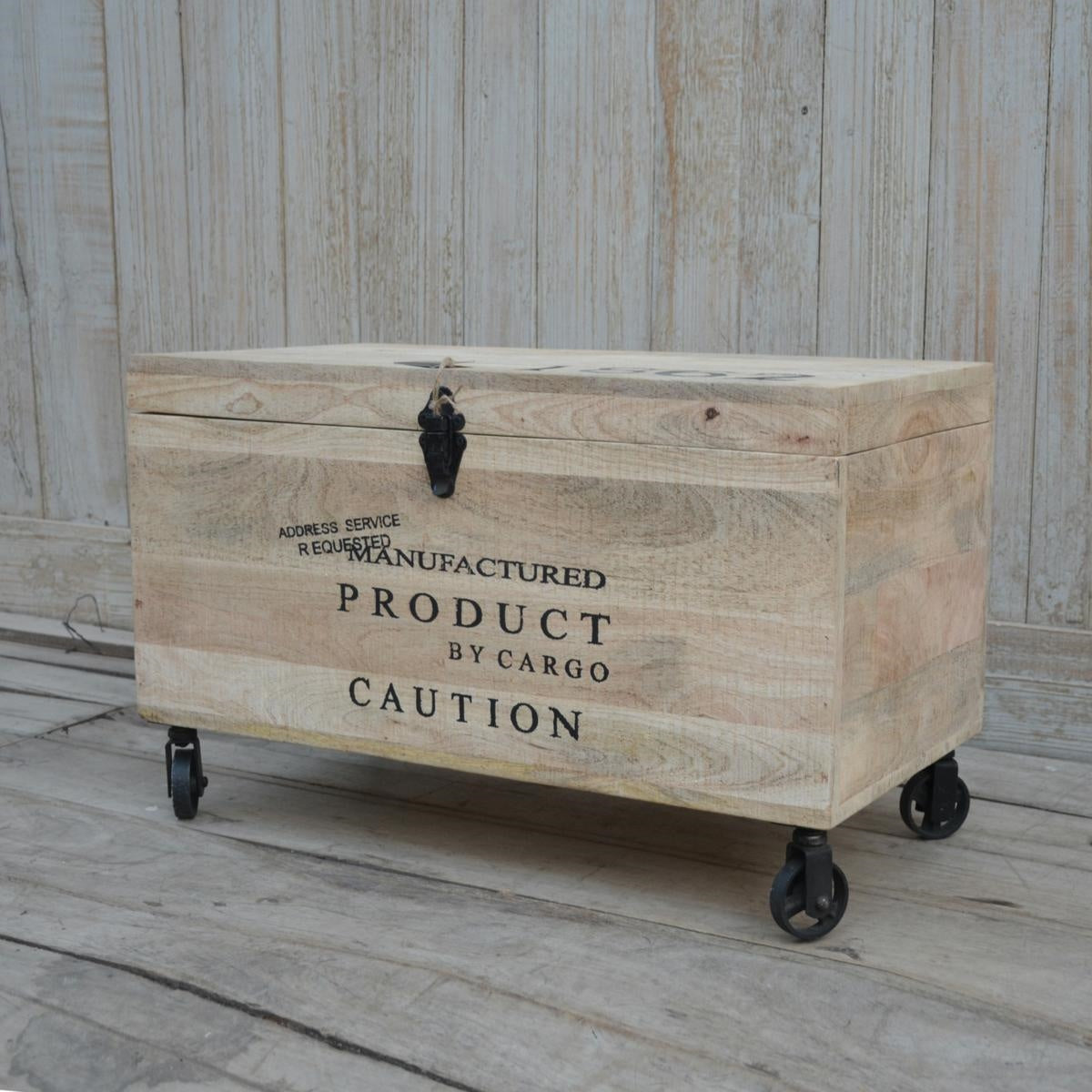Baule in legno di mango con ruote, 70x36x44 cm