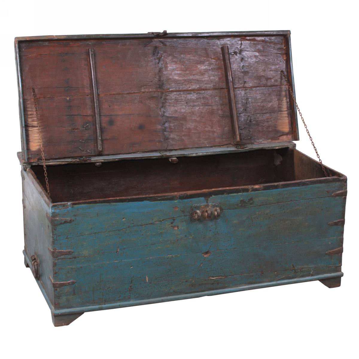 Baule in legno di teak azzurro, 122x67x49 cm