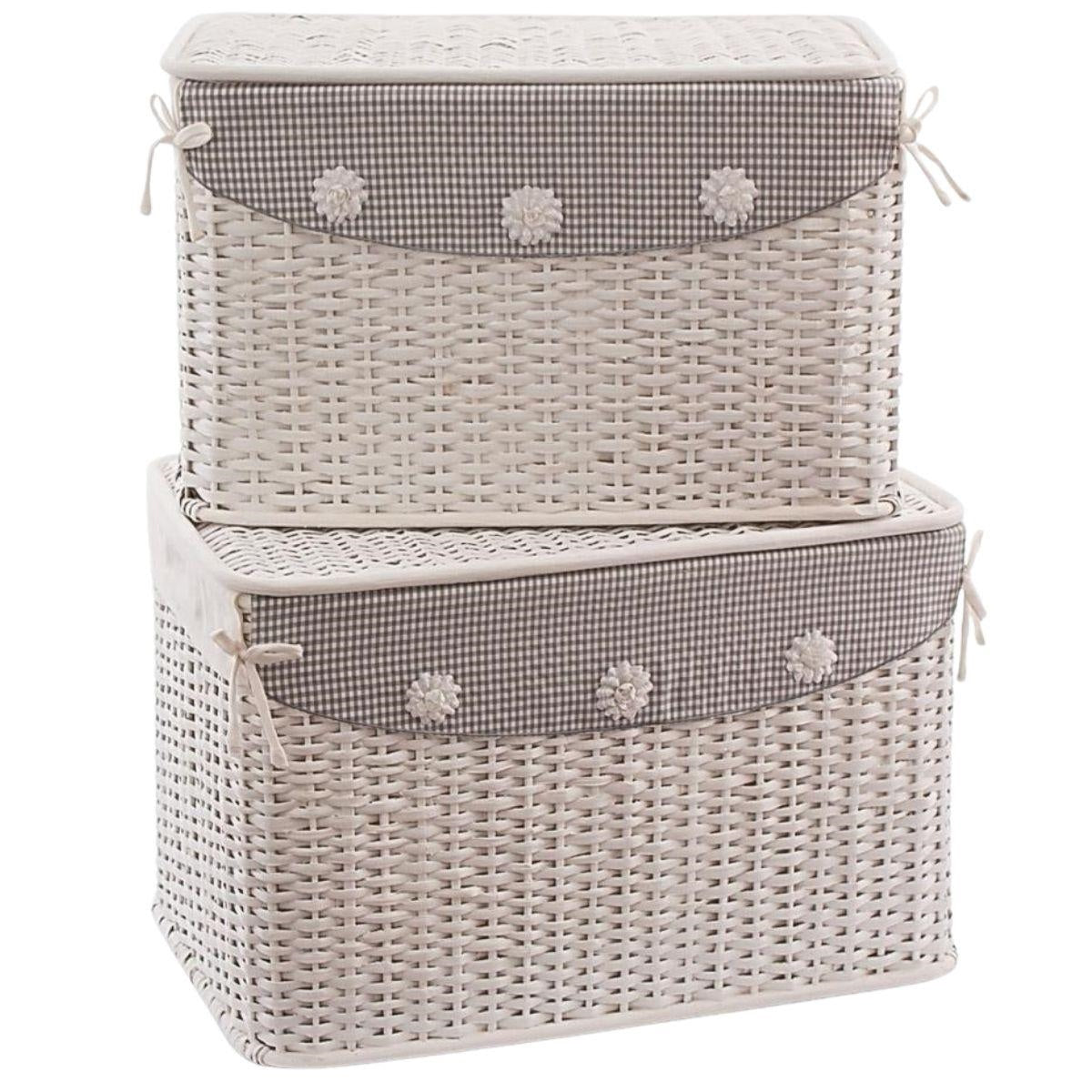 Baule in rattan bianco, set di 2, 68x42H43 cm