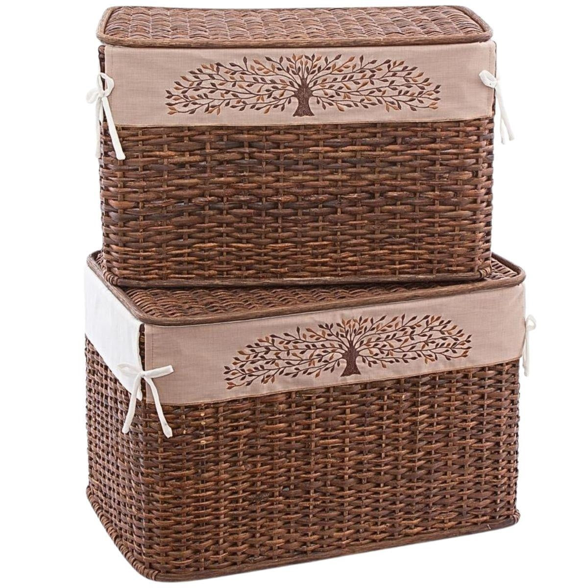 Bauli in rattan con motivo albero, set da 2, 68x42x43 cm