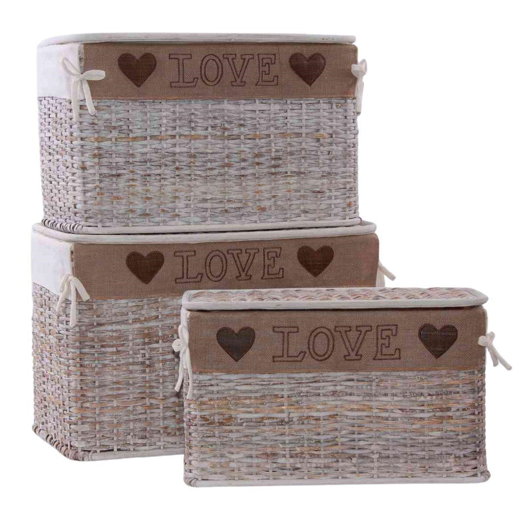 Baule in rattan sbiancato, 68x42H43 cm, set di 3