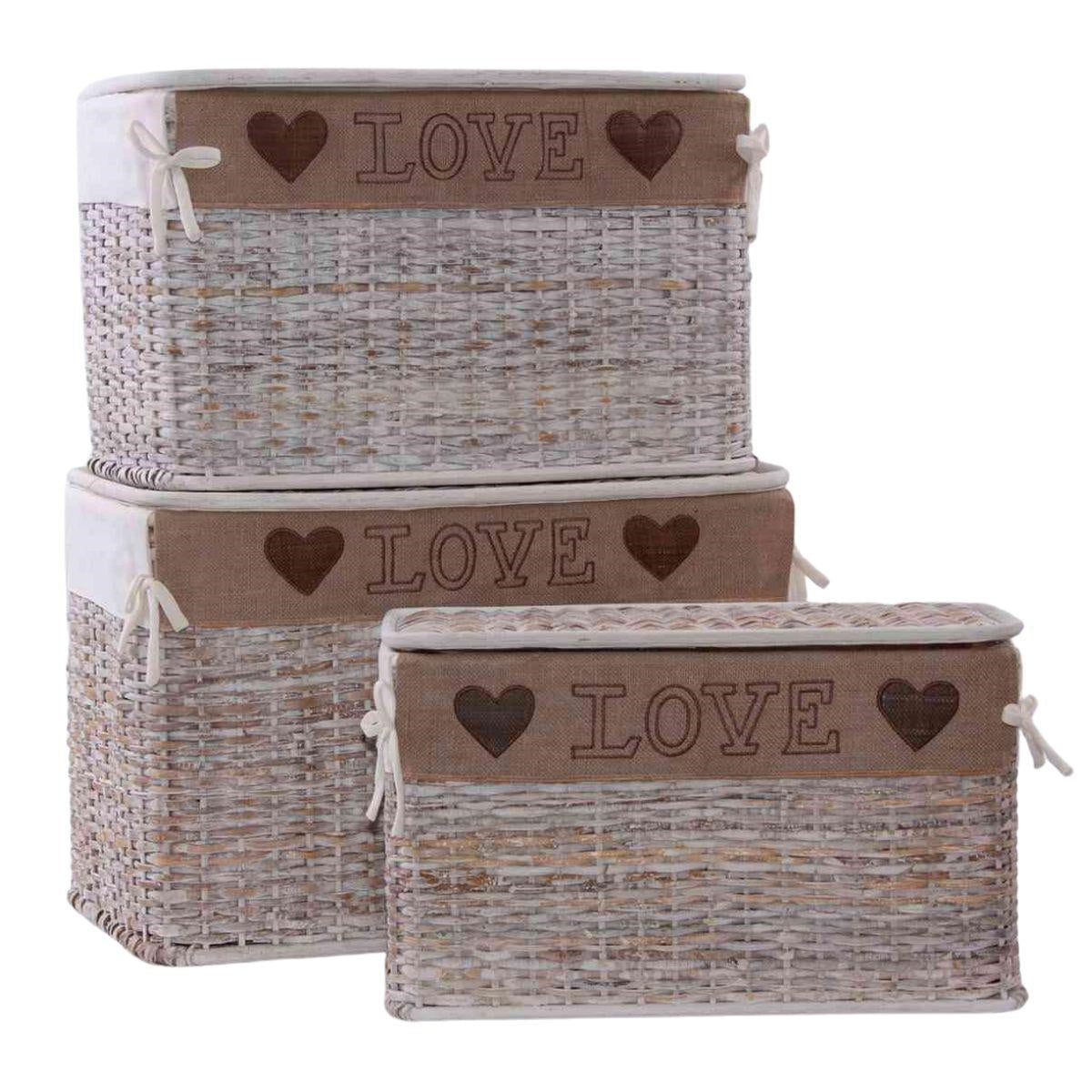Baule in rattan sbiancato, 68x42H43 cm, set di 3