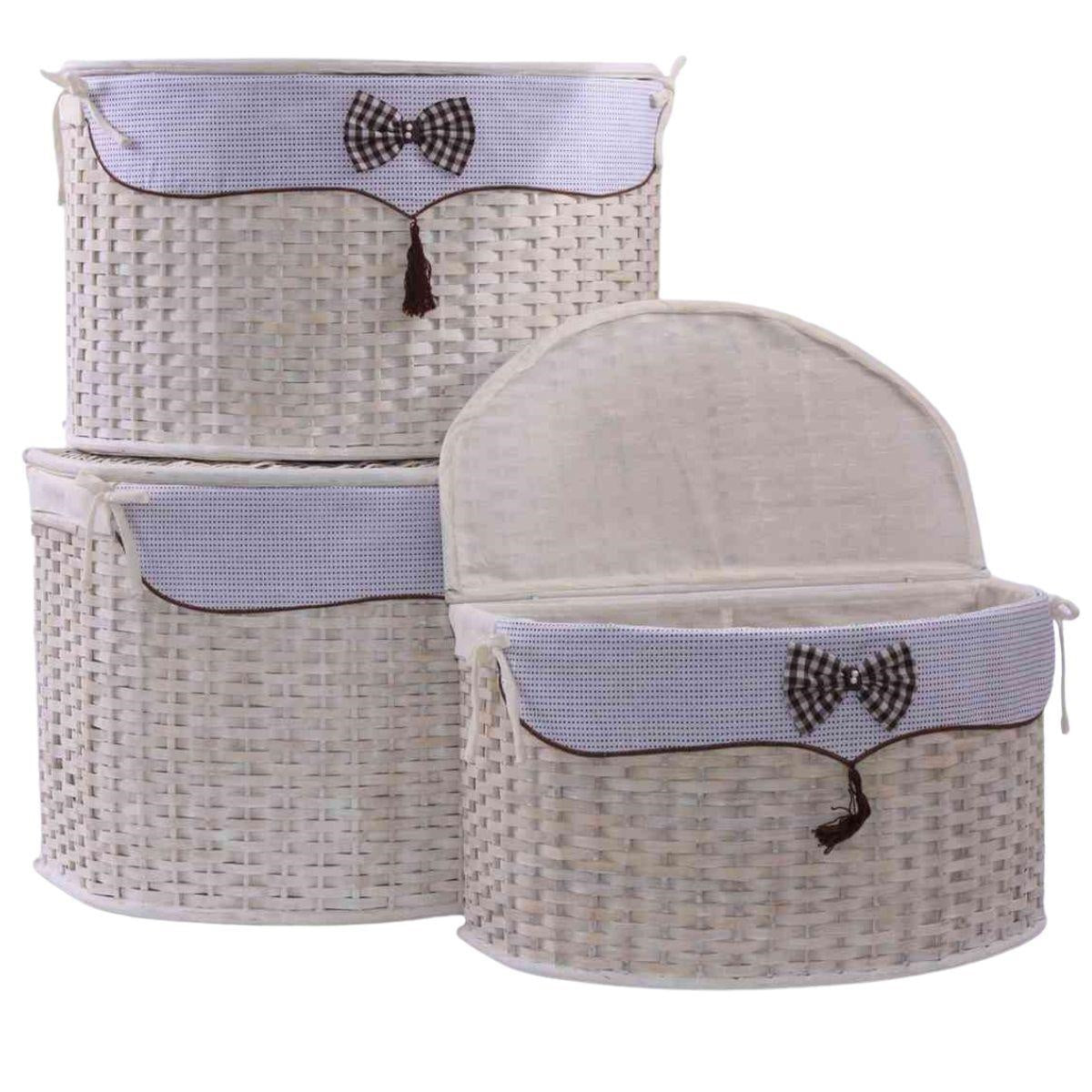 Bauli semirotondi in bambù bianco, set di 3, 68x42x43 cm