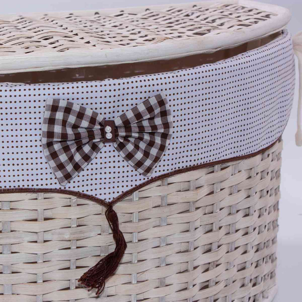 Bauli semirotondi in bambù bianco, set di 3, 68x42x43 cm