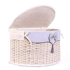 Bauli semirotondi in bambù bianco con fodera e fiocco, set da 3, 68x42x43 cm