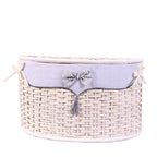 Bauli semirotondi in bambù bianco con fodera e fiocco, set da 3, 68x42x43 cm
