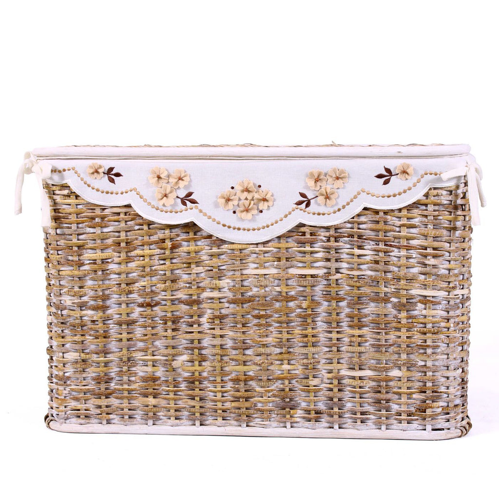 Bauli in rattan sbiancato, set di 3, 65x40x42 cm
